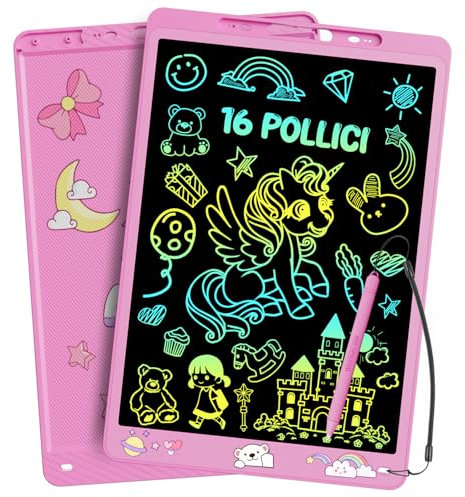 16 Pollici Tavoletta Grafica LCD Scrittura per Bambini, Electight Tavoletta Grafica Lavagna Portatile da Disegno con Penna, Giocattoli Educativi, per Bambini Studenti Famiglia Ufficio, Rosa