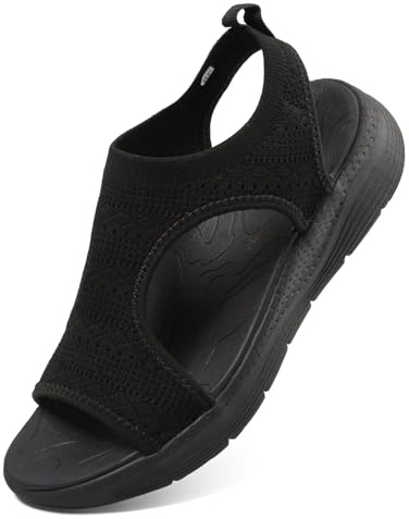 VTASQ Sandals for Women Orthopedic Sandals with Arch Support Summer Slip on Ladies Wedge Slingback Walking Slip on Platform Shoes Casual Beach Comfy Washable Slide Sport Black 5.5UK
