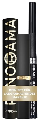 L'Oréal Paris Set: Panorama Mascara All Night Black, Color Riche Lippenstift Worth It & Infaillible Grip Eyeliner Schwarz | Für Volumen, Definition & langanhaltendes Make-up | 3er-Set