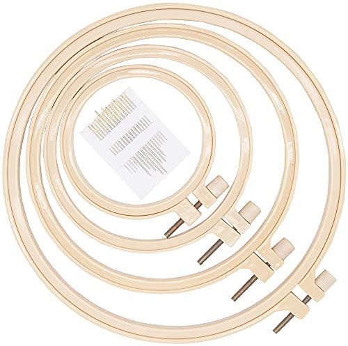 4 Größen rund Stickrahmen-Set,Embroidery Hoop, stickrahmen klein,Embroidery Ring,Kunststoff, Kreis, Kreuzstich, Ringe für Heimwerker, Basteln, Nähen, inklusive 16 Nähnadeln mit goldenem Öhr