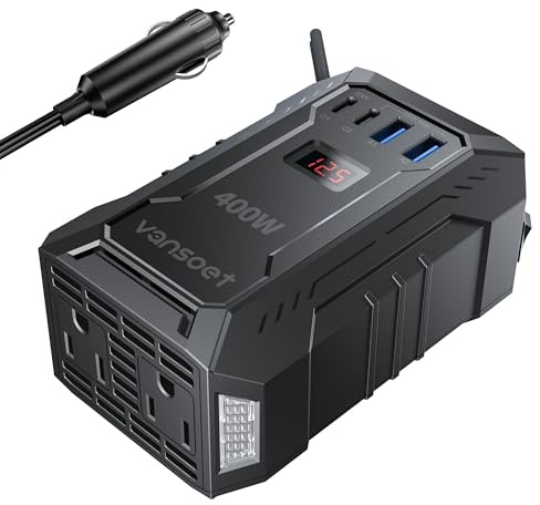 400W Car Power Inverter DC 12V to 110V AC Inverter with PD 30W/15W USB C+2*USB A Ports & 2 AC Outlets, Car Plug Adapter Outlet for Laptop/Phone/Road Trip