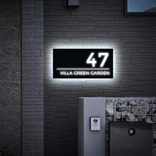 Targhe Personalizzate for Indirizzi In Stile Moderno Con Luce LED, Numeri Civici Illuminati In Acrilico Personalizzati, Nomi Di Strade E Numeri Civici Personalizzabili(10x20 cm)
