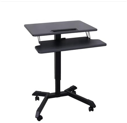 MENGLI-2024 Escritorio móvil portátil Estación de Trabajo pie y Asiento Ajustable en Altura neumática Columna única for Oficina, Carrito Ordenador móvil, Escritorio con Ruedas, Bandeja Teclado