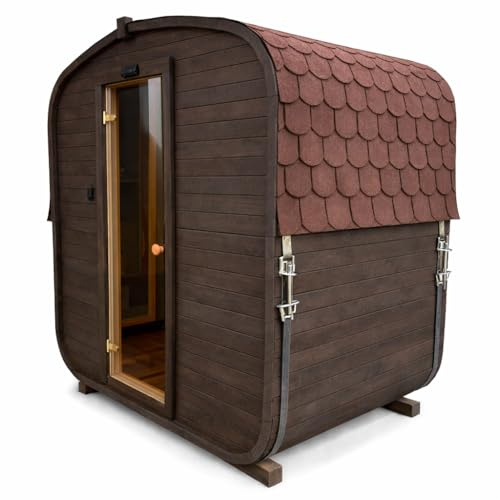 OwnSpa.eu Gartensauna Quadro Fasssauna aus Holz für 2 Personen, Quadro | Mit LED-Beleuchtung Außensauna für Garten & Terrasse