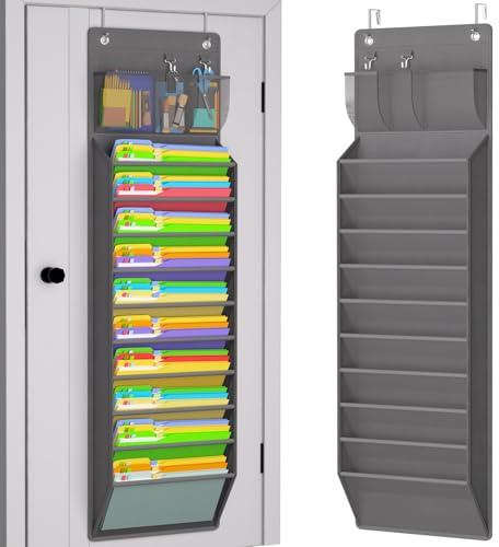 VERONLY Organiseur de dossiers à suspendre à la porte avec 10 grandes poches, porte-documents à suspendre au mur pour lettres, magazines, papiers, fournitures scolaires, rangement de papier pour