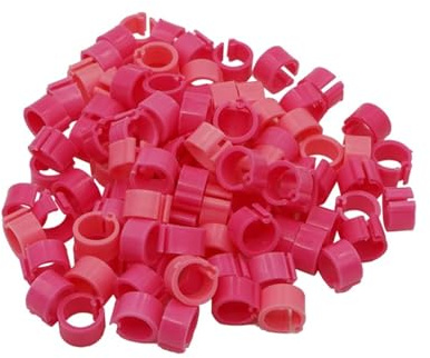100Pcs Plastic Clip Bird Foot Rings，Compatible Pigeon Quail Farm Bird Identification Accessories(Pink no words)