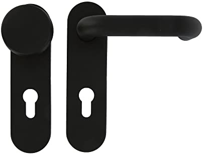 Amig - Juego de Manilla con Placa de Polipropileno y Pomo para Puertas - Mod. 3PB72-172 x 46 mm - Cuadradillo de 9 mm - Con Bocallave - Acero y Polipropileno Negro