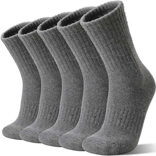 Sandsuced Womens Merino Wool Thermal Socks Warm Winter Cozy Long Heavy Comfy Socks for Ladies Mum Stocking Fillers Women Gifts Thick Crew Work Soft Boot Socks 5 Pairs(Grey)
