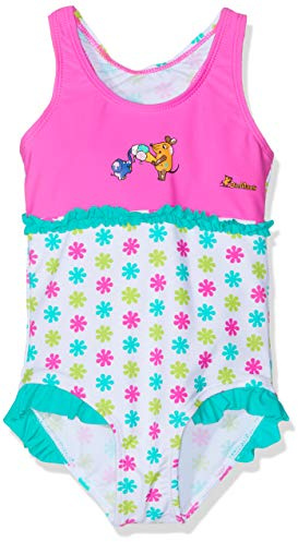 Playshoes Flickor UV-skydd mus blommor baddräkt, Flerfärgad (vit/rosa 586), 110/116 cm