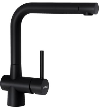 SCHOCK Küchenarmatur LAIOS Puro – schwarze hochdruck Armatur mit Festauslauf und Standard Norm-Anschlüssen