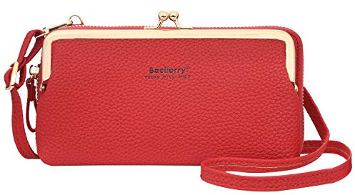Yixuan Damen Geldbörsen Schultertasche Handy Umhängetasche Handytasche zum Umhängen Handygeldbörse PU Leder Tasche Geldbörse Damen Klein Umhängetasche mit Abnehmbar Schultergurt (Rot2)