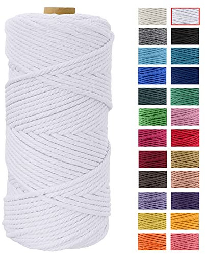 JeogYong Hilo Macrame 4mm x 100m Macrame Cuerda Algodon Natural Cordones de Algodon Colgante de Pared de DIY Artesanía, Colgador de Plantas, Aros para Atrapasueños, Tapices, Foto (Blanco)