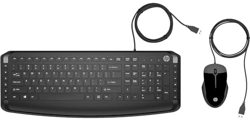 HP Pavilion Wired Keyboard and Mouse 200 (Black) - USB-A Plug-and-Play - Full-Sized Keyboard with Numeric Keypad, Enhanced F1-F12 Keys, & 12 Hotkeys - 1600 DPI Mouse - Windows Compatible (9DF28AA#ABL)