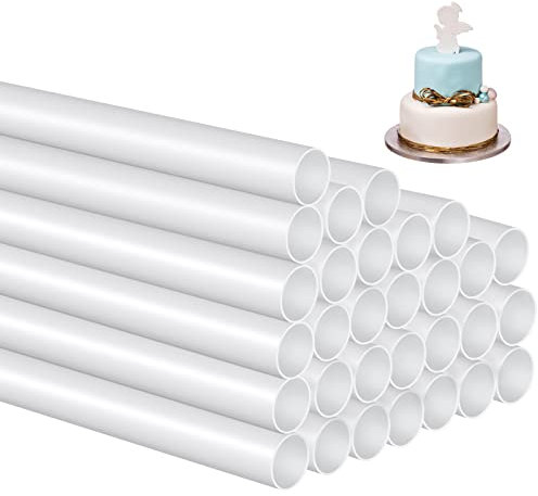 Varillas De Clavija 30 Piezas Varillas Plástico Para Tartas, Columnas Huecas Reutilizables para Uso en La Construcción y Apilado De Tartas en Capas Acrílico Bandejas para Tartas, 30 Cm