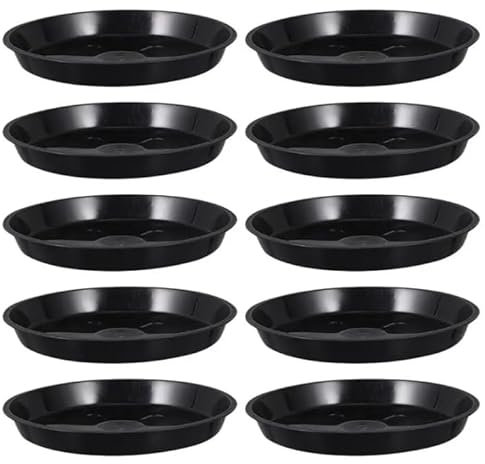 GROWMANIA Pack 10 Platos Redondos Negros para Macetas Diámetro 19 cm - Plato Plástico para Maceteros