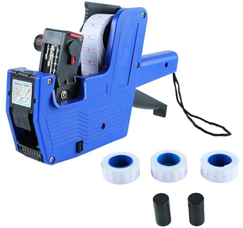 Tissting Preisauszeichner Gerät mit 3 Rollen Etikettenpapier und 3 Tintenrädern, 1 Zeilig 8 Stellig Preis Etiketten Drucker Etikettierpistole für 22 x 12 mm Etiketten