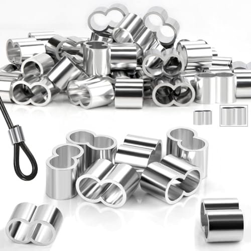 SWTYExt 8mm Wire Rope Crimping Sleeves Aluminum 50pcs Cable Crimps Sleeves Clip Wire Clamp Fittings for 8mm/9mm Wire Rope Bungee Cord Elastic String