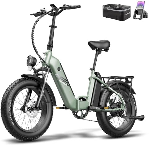 Fafrees FF20 POLAR Electric Bicycle, 20 * 4.0 Inch City Electric Bike, 2 * 10.4 Ah Removable Batteries E-bike, Folding Electric Mountain Bike for Adults, Power Assist 70-150KM, Green