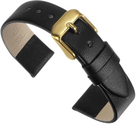 QUARKZMAN Cinturino Orologio in Vero Pelle 18mm Larghezza, Cinturino Orologio Piatto Sottile Elegante con Fibbia Tono Dorato per Uomini Donne, Nero
