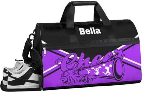 Sac de sport personnalisé pour filles et femmes, sac de sport personnalisé avec nom personnalisé pour le sport, le voyage, sac de danse, sac de week-end, sac de nuit, Cheerleading Violet, 19.7x 9.9x