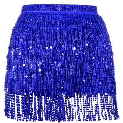 Soudittur Jupe à Paillettes pour Danse - Jupes de Franges Rave du Ventre, Mini Jupe Portefeuille, Jupe Scintillante, Costume de Festival pour Femmes et Filles (Bleu foncé)
