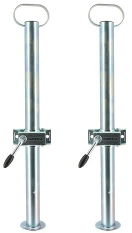 Béquilles de support pour remorque x2 + brides de fixation x2 - Hauteur 700mm - Dia 48mm - Acier galvanisé - Pied stabilisation