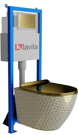 Lavita LAV 101 Élément mural WC 40 cm + évier mural Sofi Slim Gold Never Die profond + panneau de commande LAV 200.3.5 Gold | Kit complet | Réservoir de chasse encastré