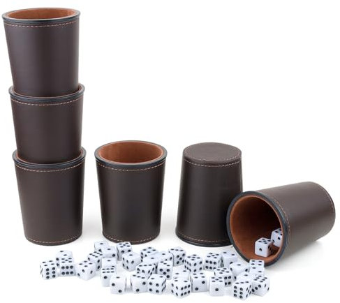 Gesserit Mit Filz ausgekleidetes PU-Leder-Würfelbecher-Set, 6 leise Würfelbecher mit 36 Würfeln für Bar-Party Yahtzee Farkle Würfelspiele, Kaffee