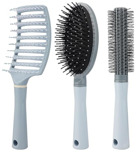 Hisdricus 3 Stück haarbürsten, Haarbürste Set mit 1 Haarbürste Ohne Ziepen, 1 Rundbürste und 1 Luftkissen Haarbürste, Anti-Statik-Massage Hair Brush für Herren, Damen und Kinder