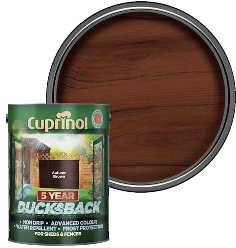 SAVING HUB Ducksback Fence Paint 5L - Garden Fence&Shed Paints - Non Drip Formula, for Rough Sawn Wood - Water Repellent Frost Protection, Sheds Fences Paint - Wooden Fences Paints (Autumn Brown)