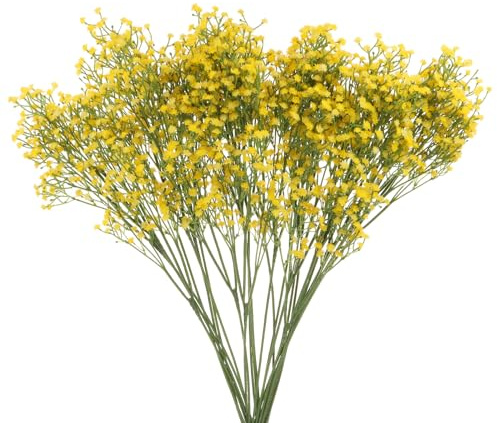 QUARKZMAN 12pz Fiori Finti Gypsophila Finti, Ramo Fiori Artificiali in Pu con Steli Lunghi per Bouquet da Sposa, Composizioni Floreali, Decorazioni per Casa, Giallo