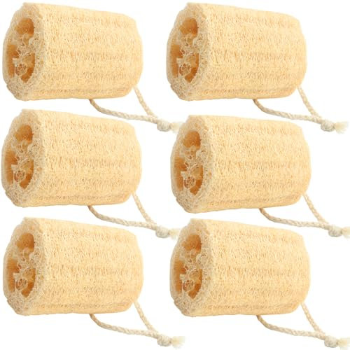 Roellgs Spugne Naturali di Luffa per Lavare i Piatti e Bagno - Set di 6 Spugne per la Pulizia della Cucina, Doccia e Realizzazione