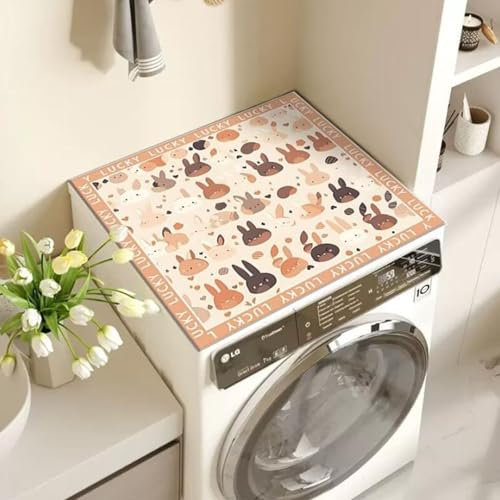 Highdi 2pc Housse de Protection pour Machine à Laver Top, Lapin Blanc Coussin de Machine à Laver Antidérapant Housse de Machine à Laver pour Machine à Laver Ou Sèche-Linge (60x60cm,Marron)