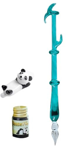 Dykpenna i glas, dopppenna i glas - signerad penna och pennhållare i | kalligrafi set för nybörjare med 1 kalligrafi bläck och 1 Panda pennhållare