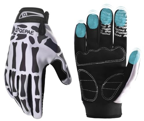 TRIWONDER Guanti Scheletro Touch Screen Riflettenti per Uomo Donna, Guanti Teschio Anti-Scivolo da MTB Bici Vespa Moto Cross Lavoro Halloween (02 Nero - Touchscreen (Luce Colorata Riflettente), S)