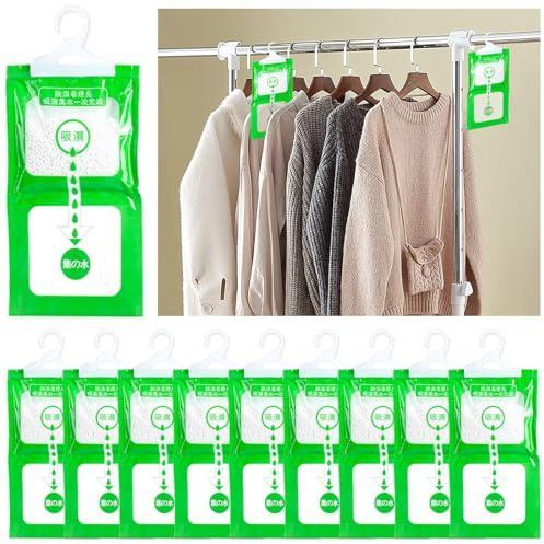 ZOCONE 10 Pack Bolsas Antihumedad Armarios Colgantes Deshumificadores de Humedad Armario Ropa Absorbe Humedad Perchas Antihumedad Armarios Habitacion Cocina Baño