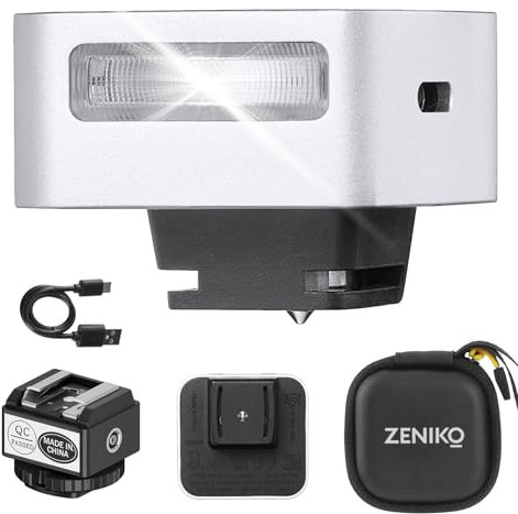 ZΕΝΙΚΟ ZF08 Flash para cámara, Flash fotográfico con Brillo Ajustable (5 Niveles), Carga Tipo C, Zapata Universal, 440 Flashes a máxima Potencia para cámaras