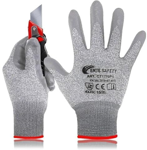 5 paires Gants de Protection ENTE SAFETY Taille XL || Résistants aux Coupures Niveau 5 || Certification EN388-4X43C || Usage Polyvalent pour Jardinage et Cuisine