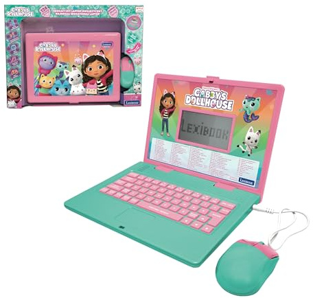 LEXIBOOK, Gabby’s Dollhouse, Bilingual ENGLISH/POLISH Educational computer, Toy for children with 124 language, writing, maths, logic, music activities and games, Pink/blue, JC598GDHi17