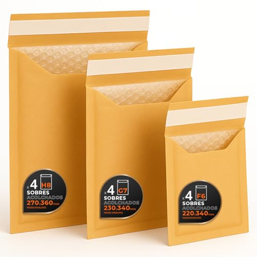 Buste Imbottite per Spedizioni, Multiformato (3 Misure), Colori: Kraft – Chiusura Autoadesiva – Buste Carta con Interno Pluriball, Ideali per Spedizioni - Pack L - Ofituria (Kraft, 12 buste)
