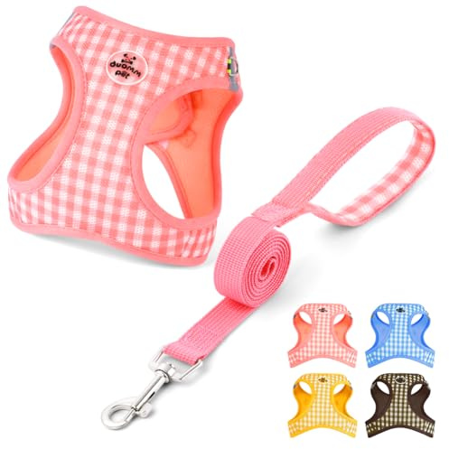 OFFCUP Arnés para Perro y Conjunto de Correa, Arnés Antitirones Reflectante Ajustable, Transpirable Malla Suave Arneses Chaleco para Perro Pequeños Gatos y Cachorros (Rosa, M)