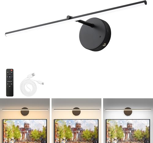 Actask Picture Lights for Wall, 8000mAh Battery Operated Wall Lights Indoor, 60CM Black LED Cordless Rechargeable Wall Lighting with Remote Control, Dimmable & 3 Color Temps &Timer 1Pack