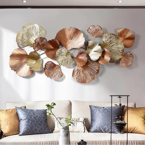 Scultura artistica da parete in metallo, con foglie di ginkgo, decorazione per casa e soggiorno, perfetta per più stanze