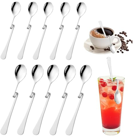 10 cucharas de café de acero inoxidable, pesadas cucharas de miel de acero inoxidable con pliegue, cuchara de mermelada, cuchara de miel de acero inoxidable, cuchara para latte macchiato de acero