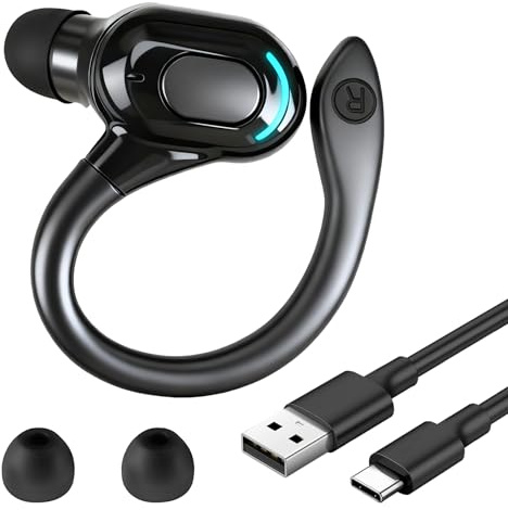 NUDVMUCH Auricular Bluetooth Mono Sin Cables V5.2, con MicróFono Integrado Manos Libres Oreja Mini, Diseño 360° sobre La Oreja, hasta 20 H de ReproduccióN, con Phone, Android y PC Conducción Oficina