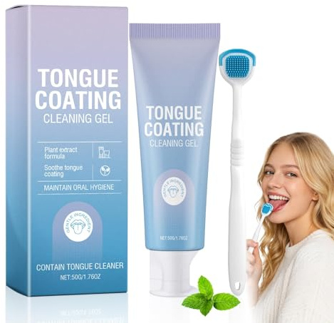 Tongue Cleaning Kit, Tongue Cleaning Gel with Brush, Oral Hygiene Tool for Fresh Breath, Fresh Mint Tongue Cleaner Gel for Daily Use, Reducing Bad Breath & Oral Care