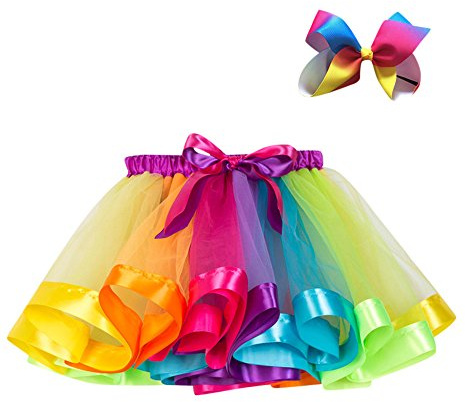 Gonna Tutu Bambina Gonne da Principessa Arcobaleno Pannello Esterno della Garza con Fiocco per Capelli Tutu Gonna per Festa Compleanno Partito Regalo Carnevale Performances Spettacoli Abito
