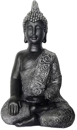 Relaxdays Statue de Bouddha Assis 45 cm, résistante aux intempéries, Jardin Vintage, Anthracite