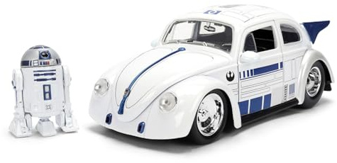 Jada Toys Star Wars Coche R2-D2 VW Drag Beetle (Aprox. 19 cm) – Modelo de Coche de Metal a Escala 1:24 con Figura Die-Cast, Puertas, capó y Maletero para Abrir