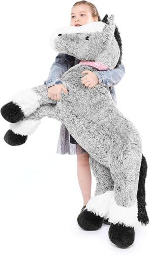 MorisMos Giant Horse Teddy Soft Toy, 120cm Big Grey Horse Stuffed Animal Kawaii Large Pony Plush Cuddly Toy, XXL Fluffy Horses Gift for Kids Girlfriend Birthday Decor